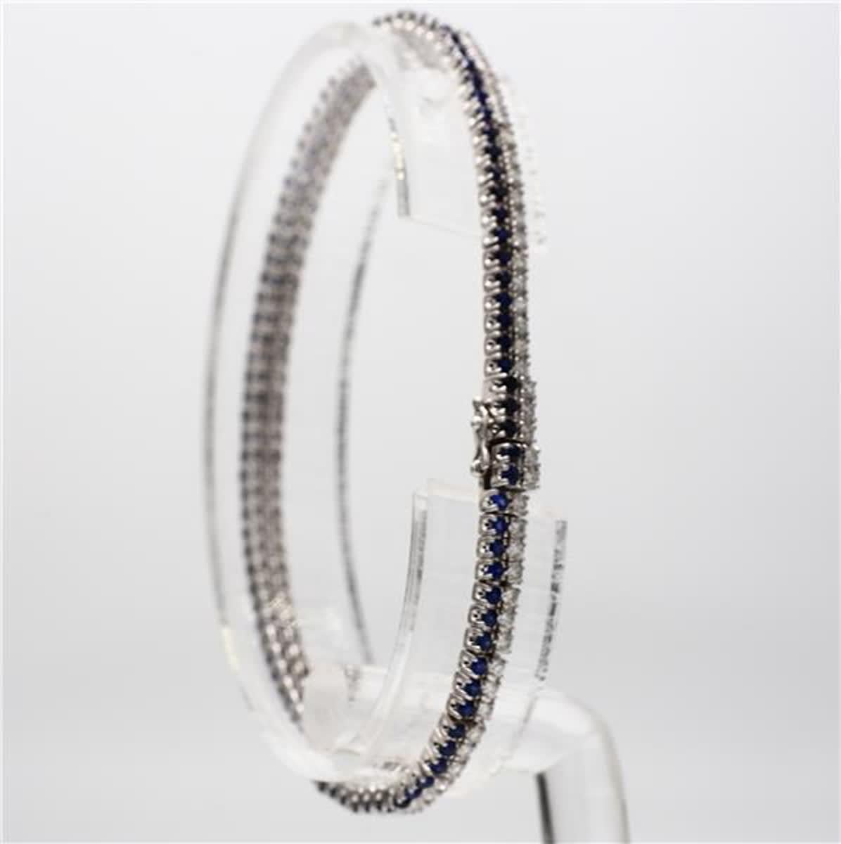 Contemporary Natural Blue Round Sapphire and White Diamond 3.49 Carat TW White Gold Bracelet