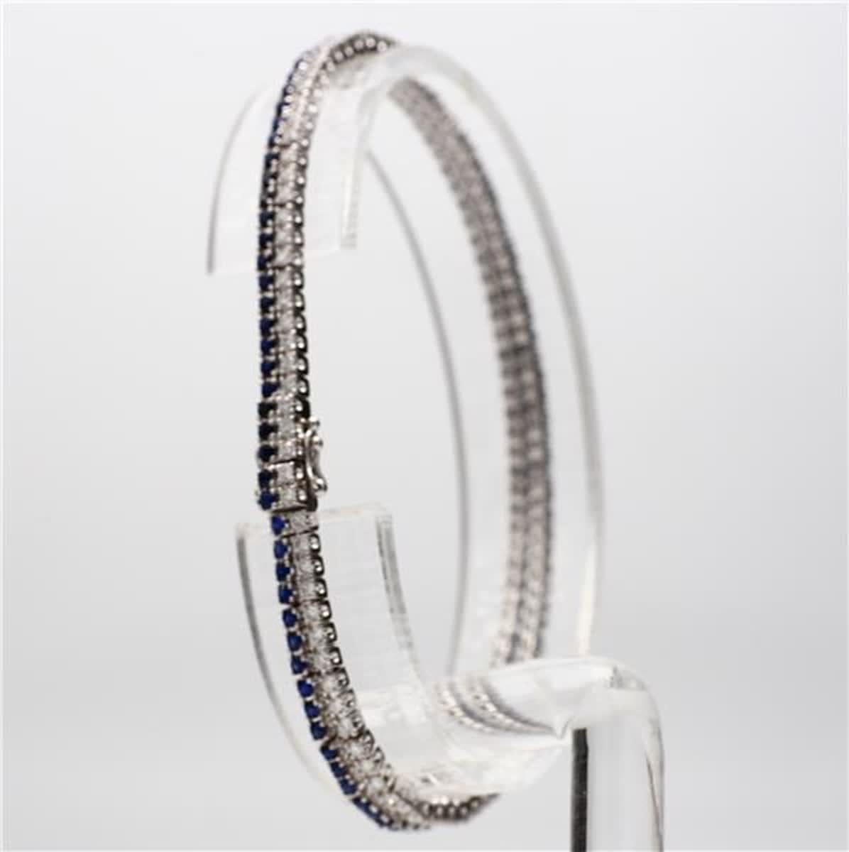 Round Cut Natural Blue Round Sapphire and White Diamond 3.49 Carat TW White Gold Bracelet
