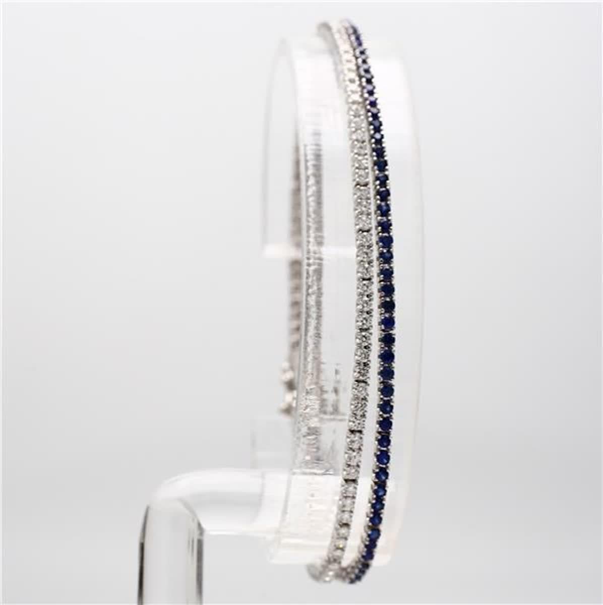Women's Natural Blue Round Sapphire and White Diamond 3.49 Carat TW White Gold Bracelet