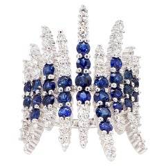 Natural Blue Round Sapphire and White Diamond 3.55 Carat TW Gold Cocktail Ring