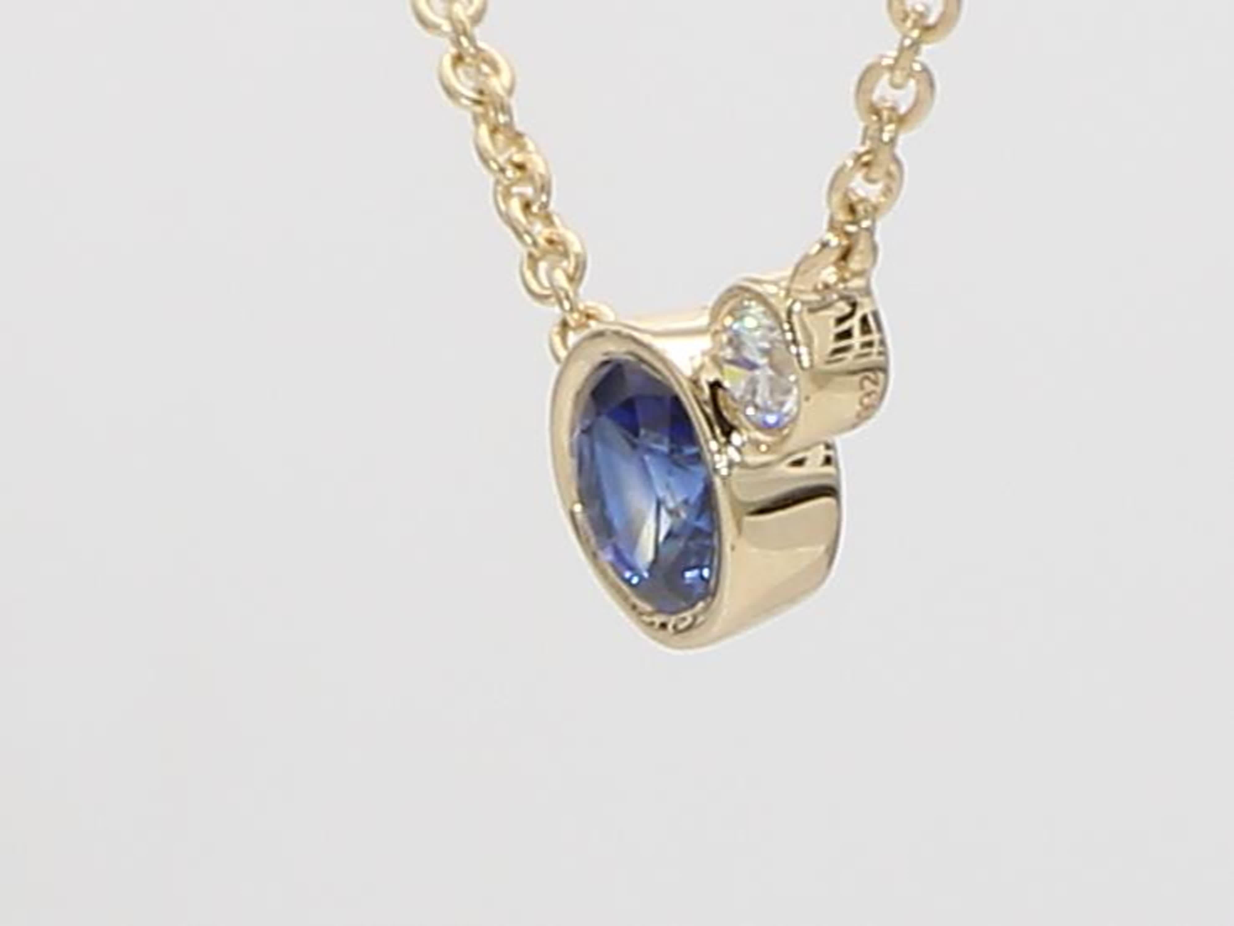 Contemporary Natural Blue Round Sapphire and White Diamond .36 Carat TW Gold Drop Pendant