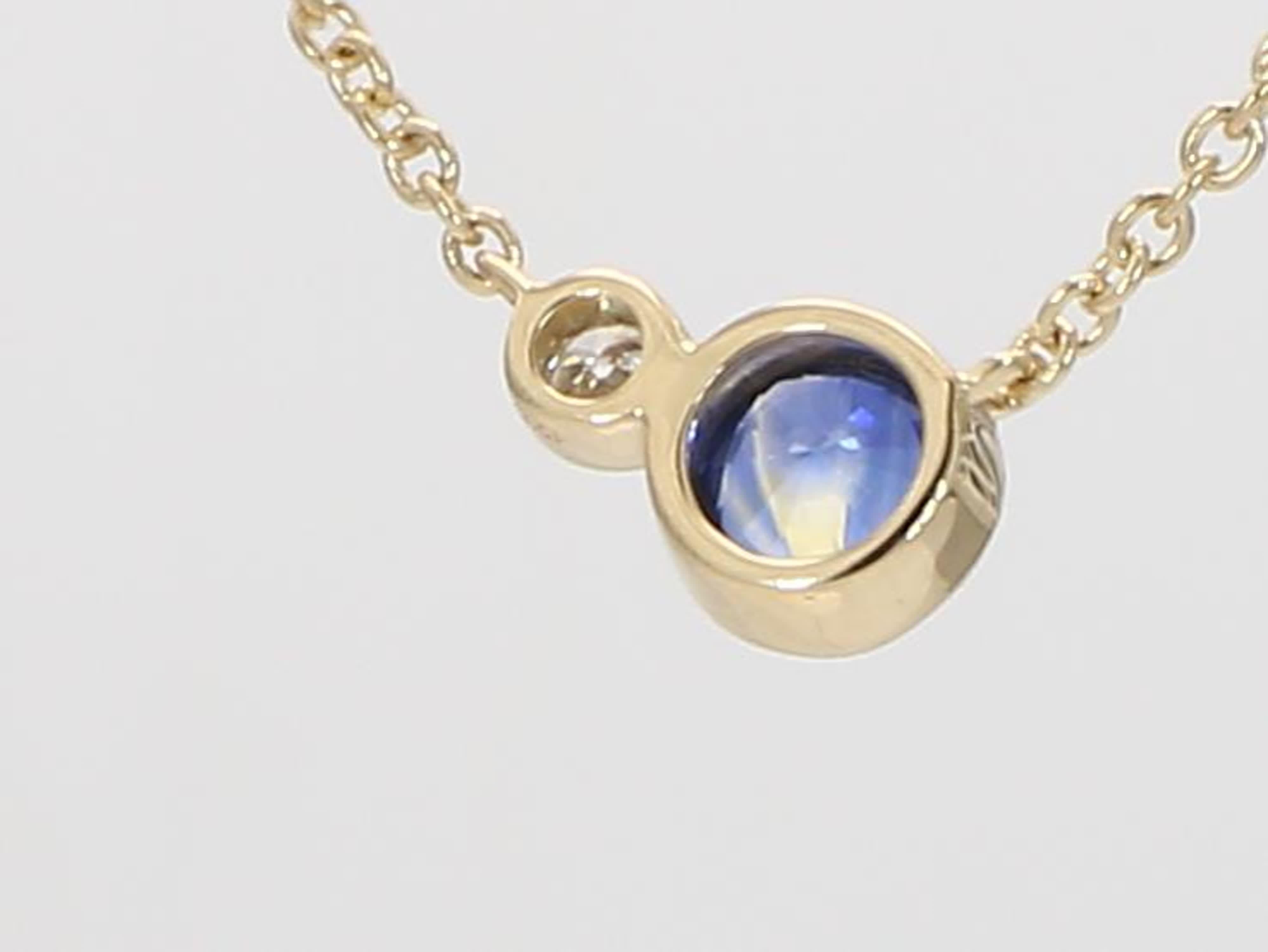Natural Blue Round Sapphire and White Diamond .36 Carat TW Gold Drop Pendant In New Condition In New York, NY