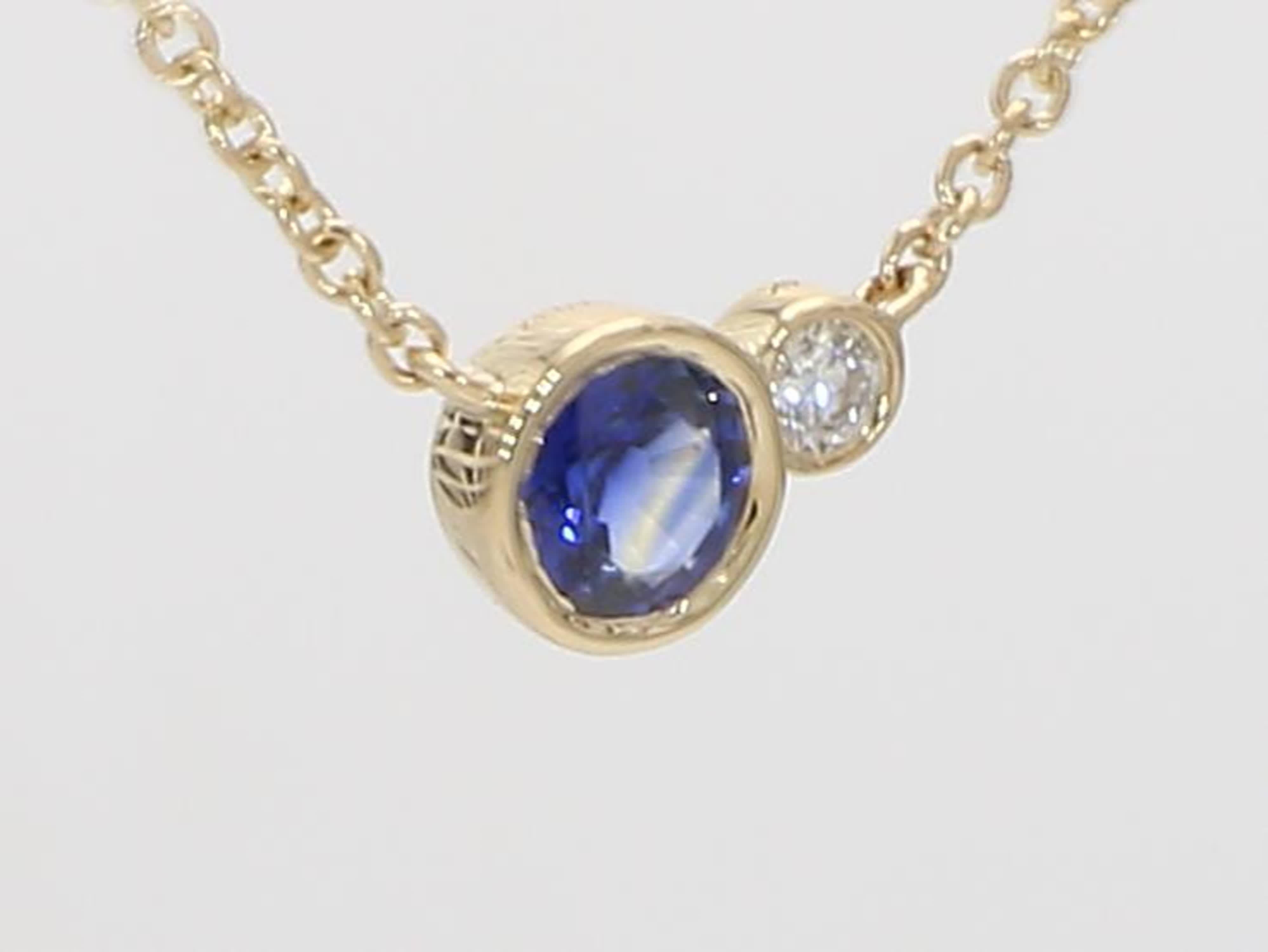Natural Blue Round Sapphire and White Diamond .36 Carat TW Gold Drop Pendant 1