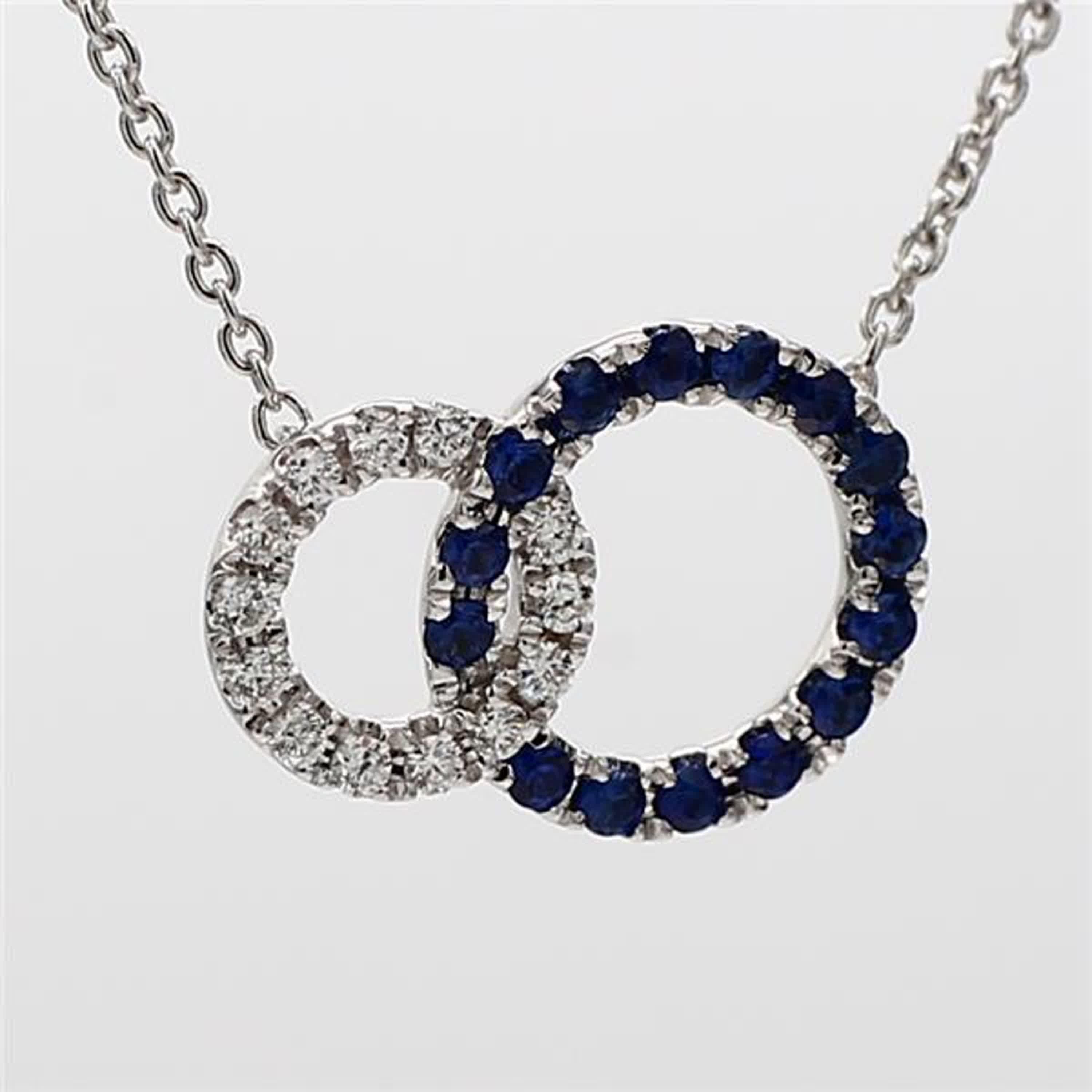 Natural Blue Round Sapphire and White Diamond .36 Carat TW White Gold Pendant In New Condition In New York, NY