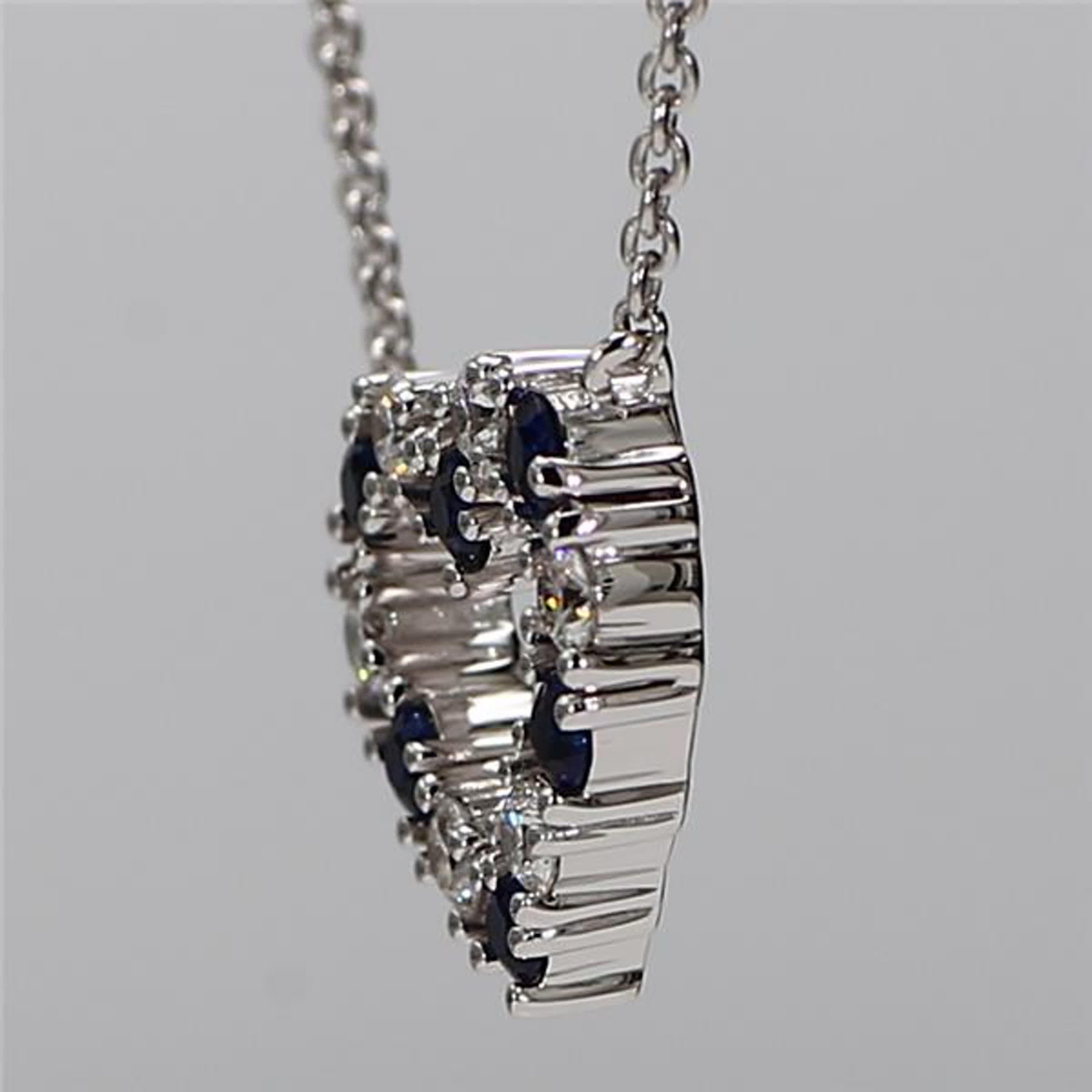 Contemporary Natural Blue Round Sapphire and White Diamond .53 Carat TW White Gold Pendant