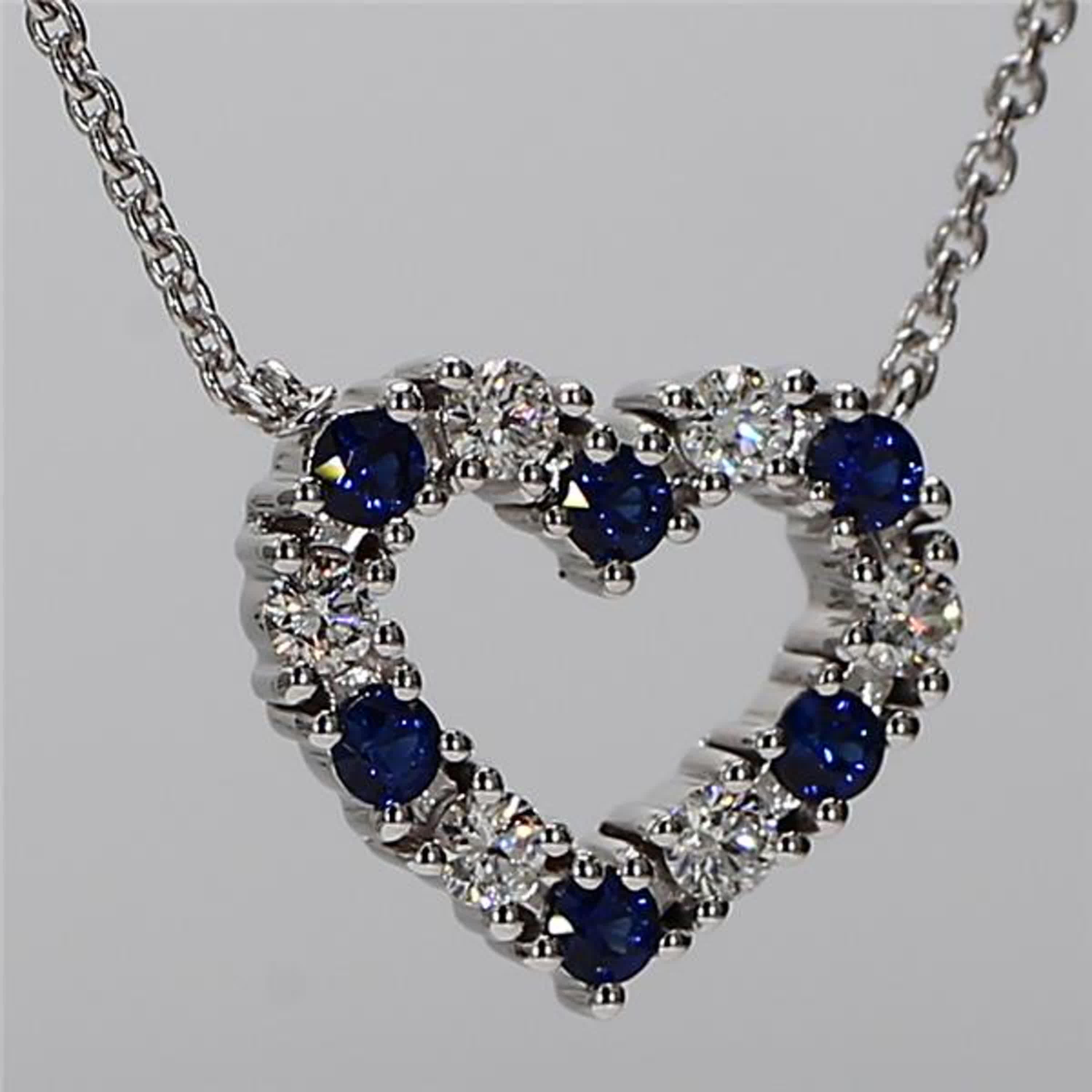 Natural Blue Round Sapphire and White Diamond .53 Carat TW White Gold Pendant 1