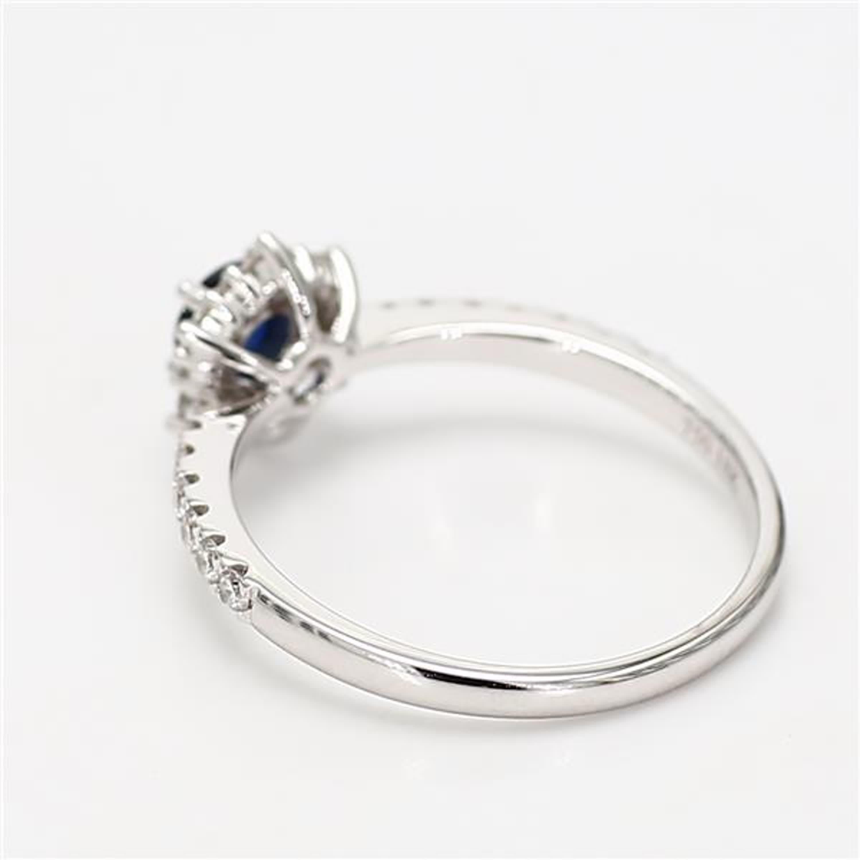Round Cut Natural Blue Round Sapphire and White Diamond .62 Carat TW Gold Cocktail Ring For Sale