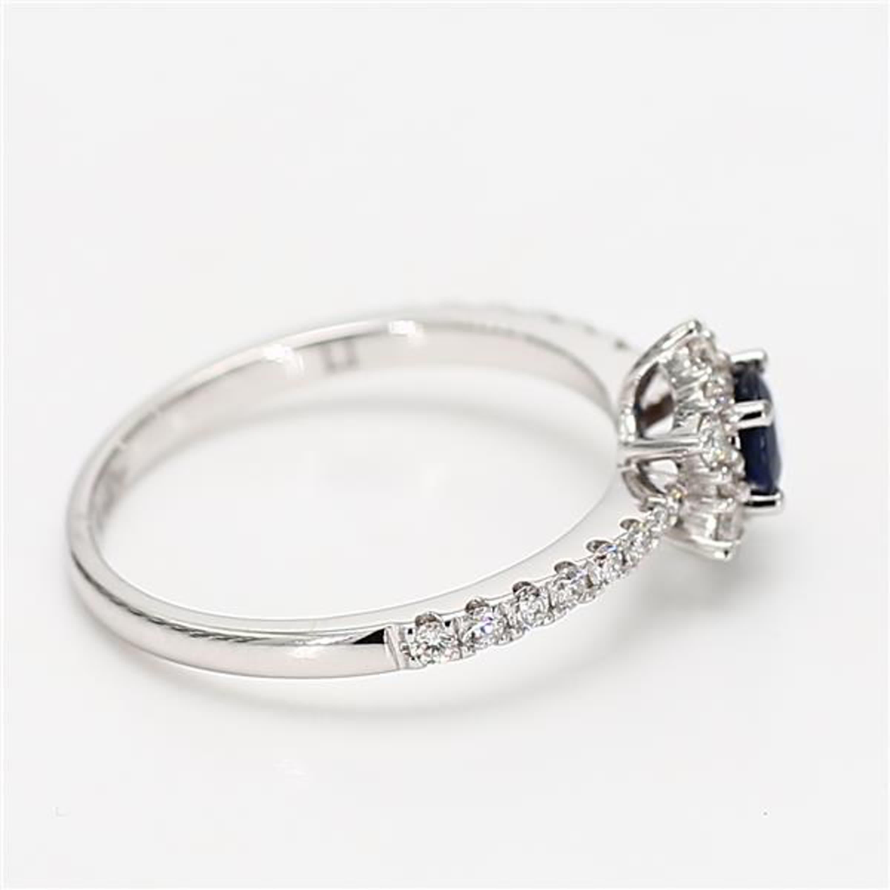 Women's Natural Blue Round Sapphire and White Diamond .62 Carat TW Gold Cocktail Ring For Sale