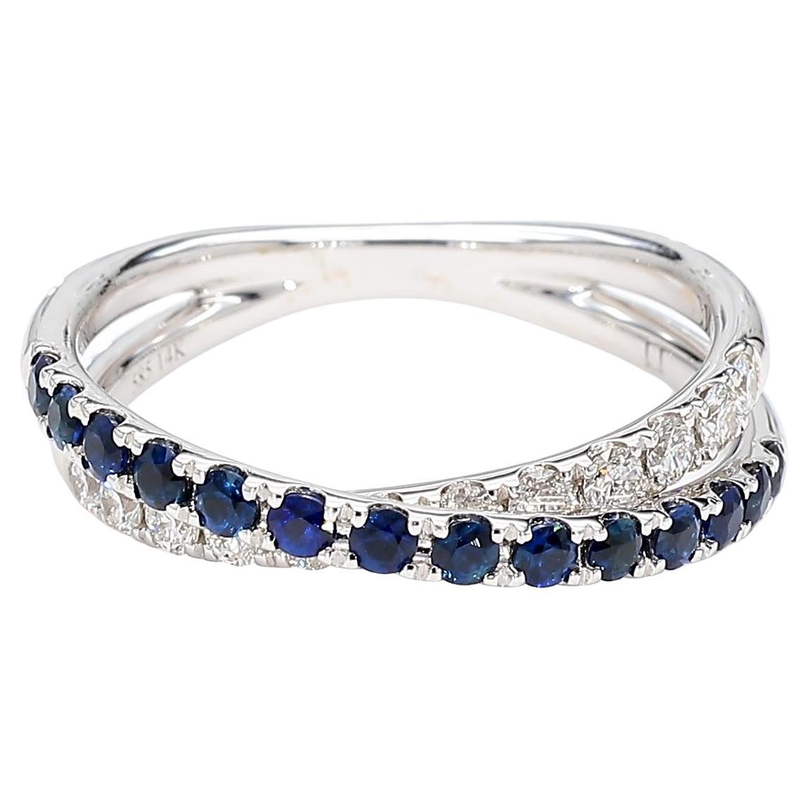Zafiro Redondo Azul Natural y Diamante Blanco 0,84 Quilates TW Anillo de Oro Blanco en venta