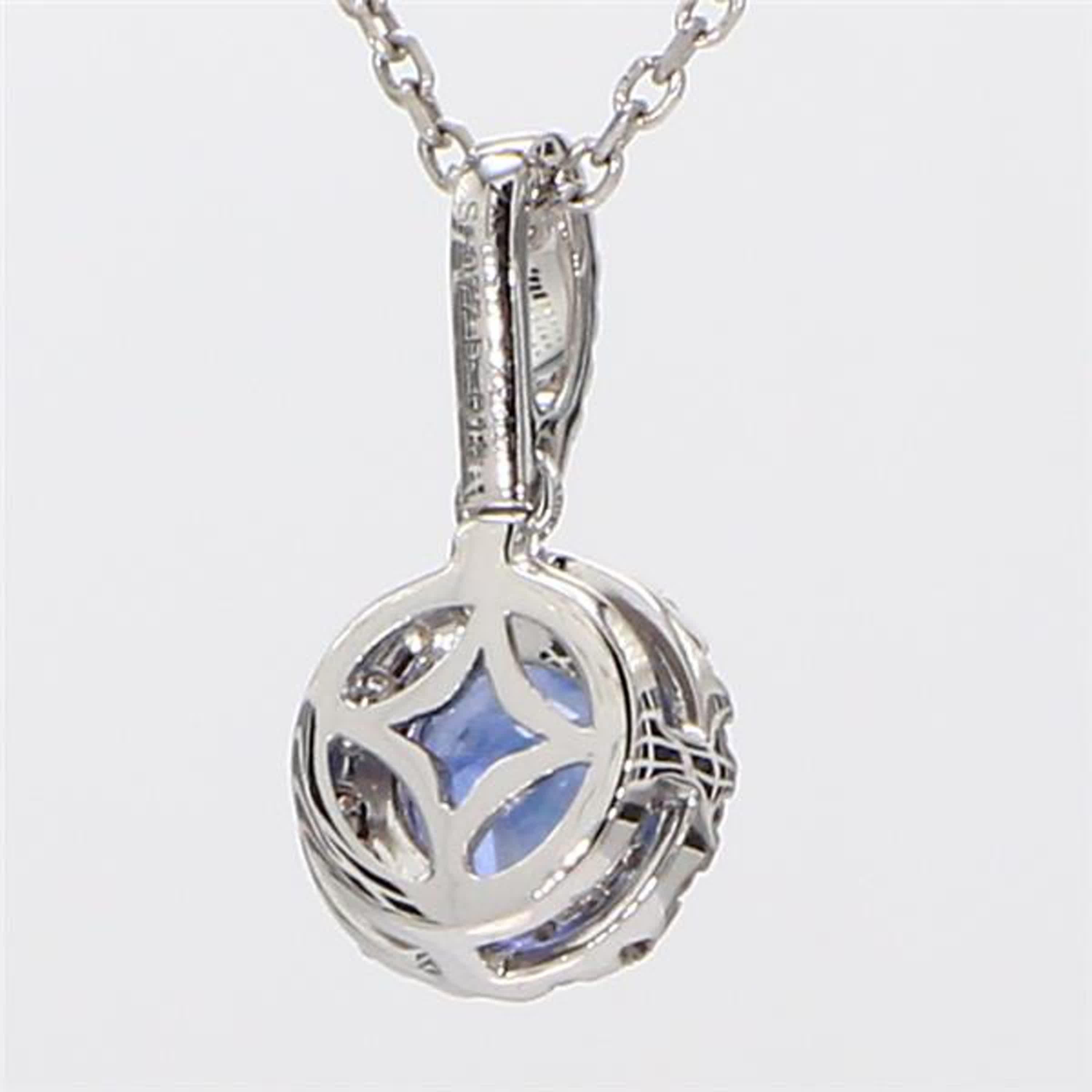 Natural Blue Round Sapphire and White Diamond .90 Carat TW White Gold Pendant In New Condition In New York, NY