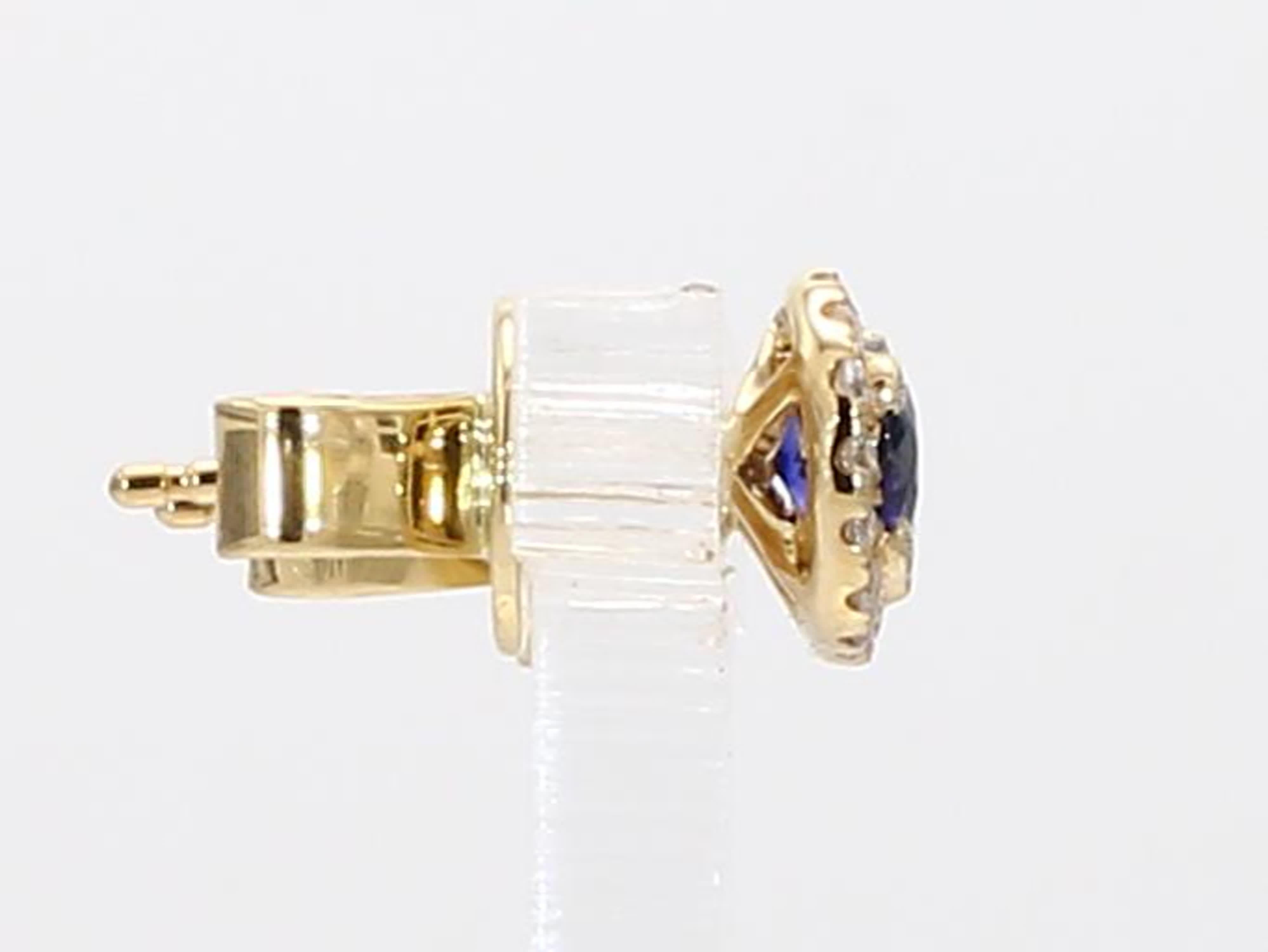 Women's Natural Blue Round Sapphire and White Diamond .93 Carat TW Gold Stud Earrings