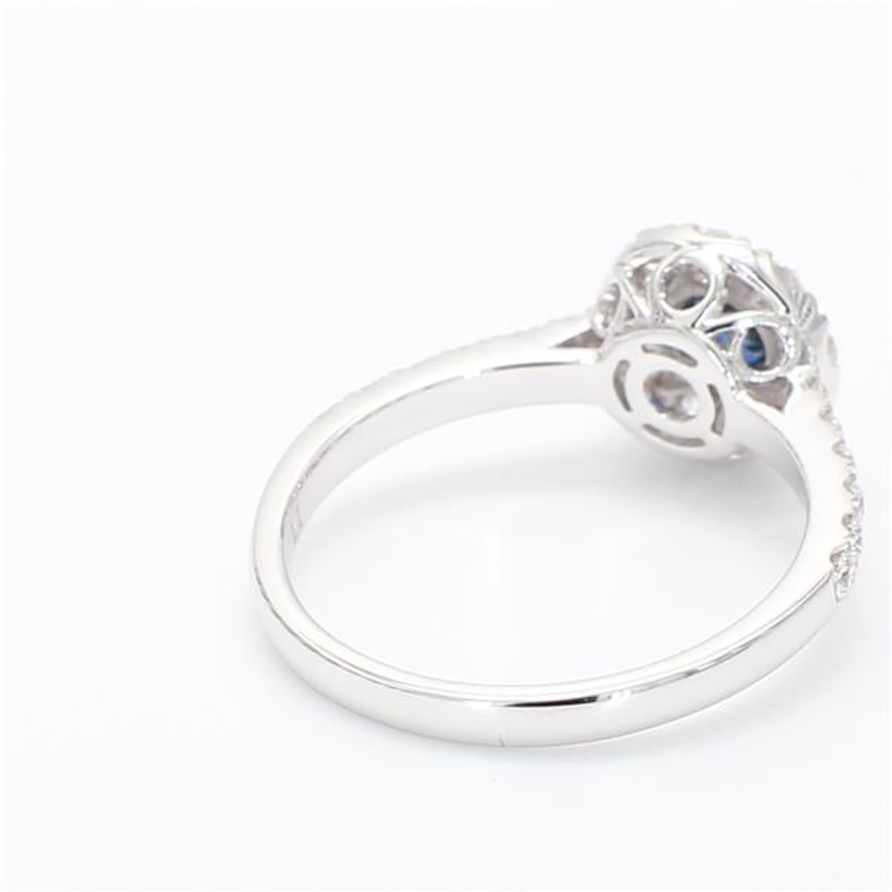 Women's Natural Blue Round Sapphire and White Diamond .93 Carat TW White Gold Ring For Sale