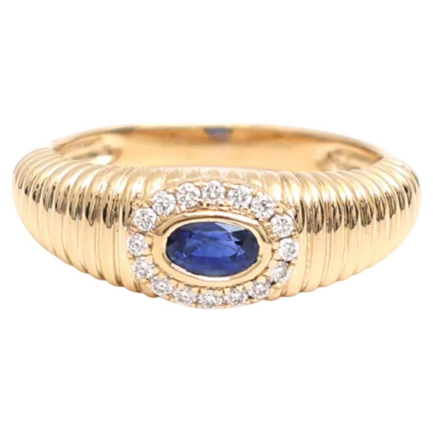 18K Yellow Gold Blue Sapphire 0.39ct & Diamond 0.11ct Ring