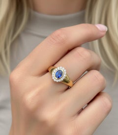 14K Yellow Gold Blue Sapphire & Diamond Ring