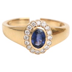 14K Yellow Gold Blue Sapphire & Diamond Ring