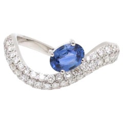 18K White Gold Blue Sapphire 0.77ct & Diamond 0.74ct Ring