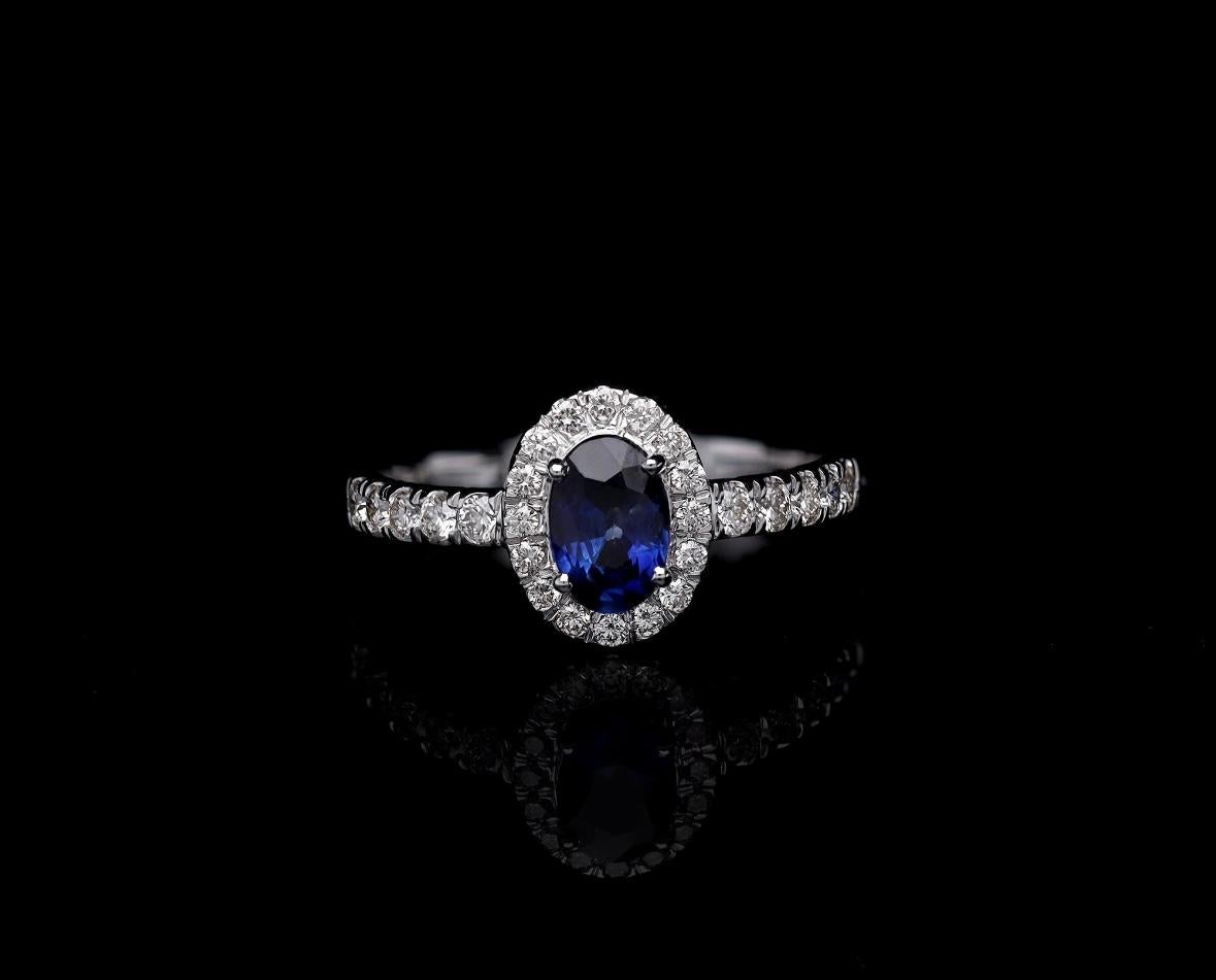 Mixed Cut Natural blue sapphire 0.82cts & diamond 0.42cts ring in 18k gold
