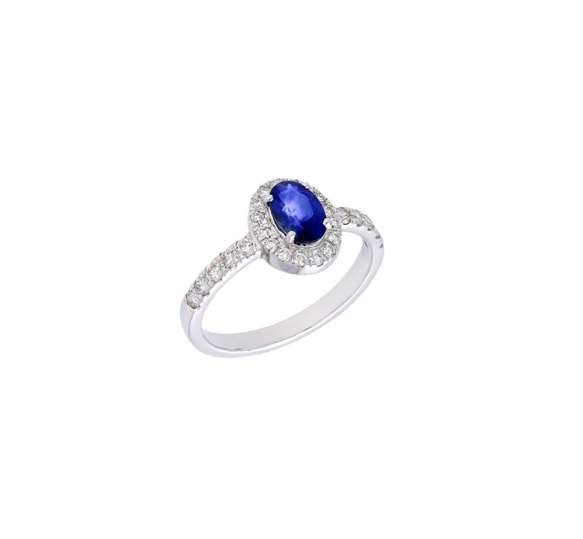 Natural blue sapphire 0.82cts & diamond 0.42cts ring in 18k gold In New Condition In jaipur, IN