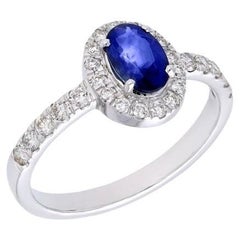 Natural blue sapphire 0.82cts & diamond 0.42cts ring in 18k gold
