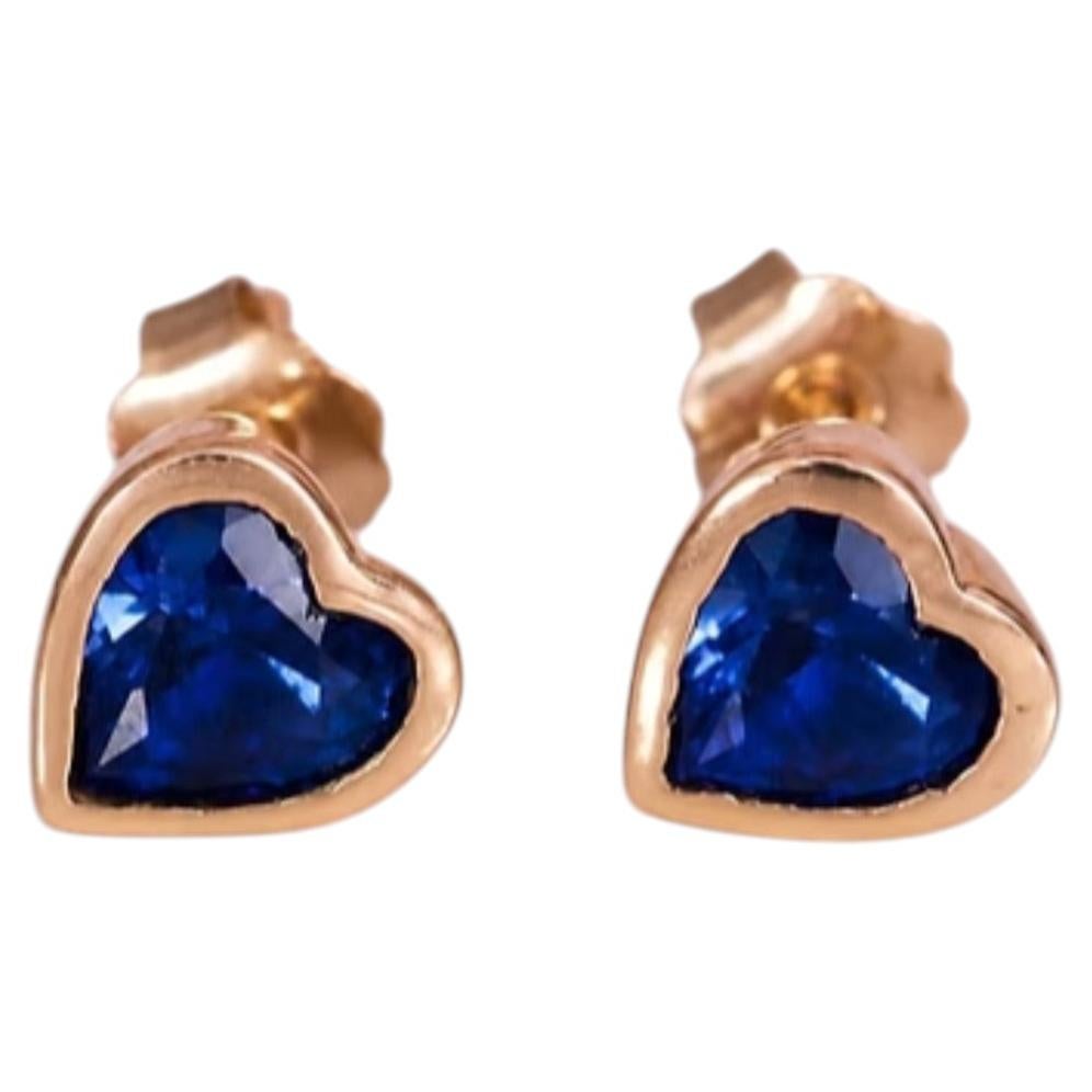 Natural Blue Sapphire Heart Earrings in 14k Gold, 1.07 Ct, India