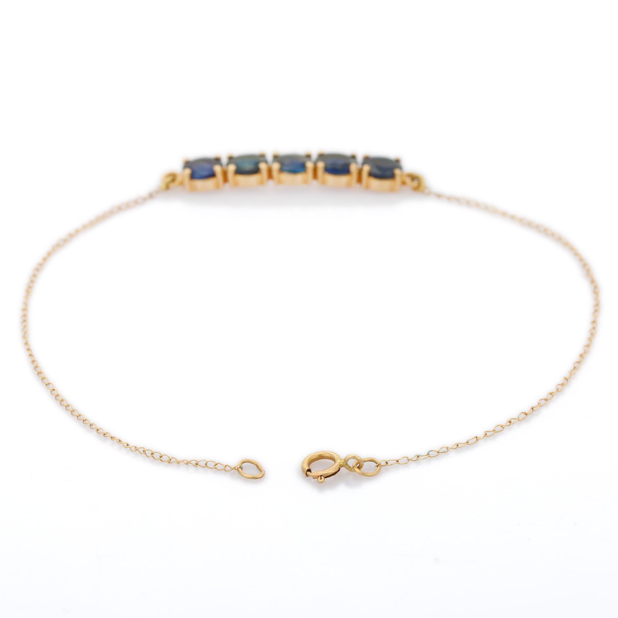 Women's Natural Blue Sapphire Chain Bracelet in 14K Yellow Gold