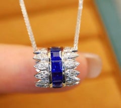 18K White Gold Blue Sapphire 1.53ct & Diamond Necklace