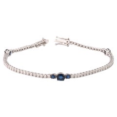 Natural Blue Sapphire 1.67 Carats Tennis Bracelet 1.47 Carats Diamond 18k Gold
