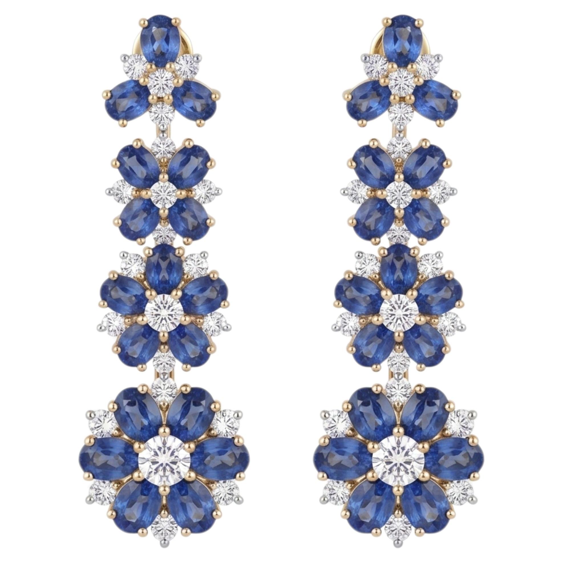 Ohrringe aus 14-karätigem Gold mit natürlichem blauem Saphir (17,15 Karat) und Diamanten (2,21 Karat) im Angebot