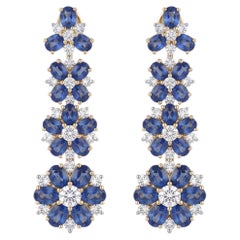 Natural Blue Sapphire 17.15CTS & Diamond 2.21CTS Earring in 14k Gold