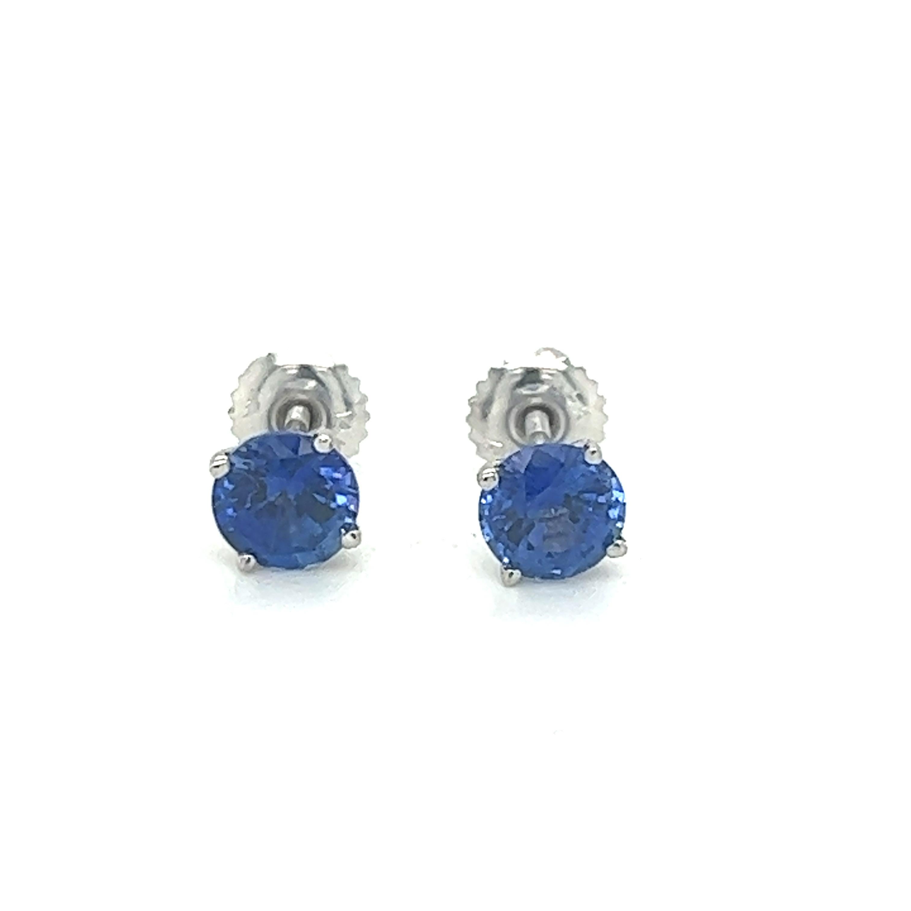 Women's or Men's Natural Blue Sapphire 2.03 Cts Stud Earrings For Sale