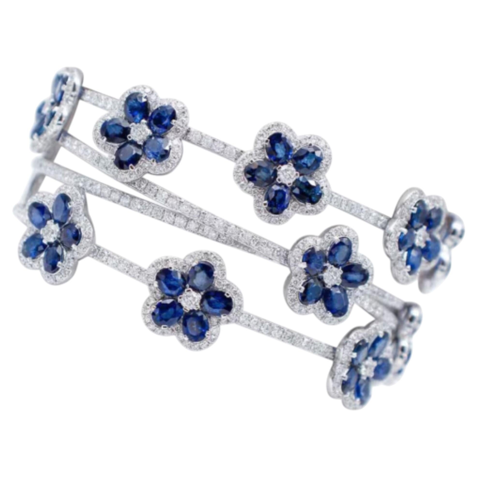 Natural Blue Sapphire 20.46cts & Diamond 7.25cts Bracelet in 18k Gold For Sale