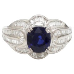 14K White Gold Blue Sapphire 2.27ct & Diamond 0.99ct Ring