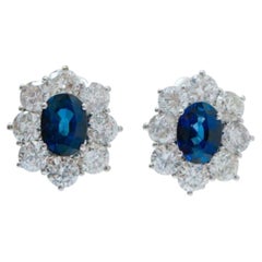 18K White Gold Blue Sapphire & Diamond Earrings, 3.51ct