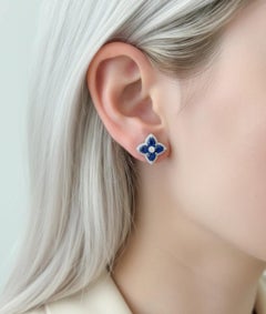Natural Blue sapphire 2.96cts & Diamond 0.37cts Earring in 14k Gold