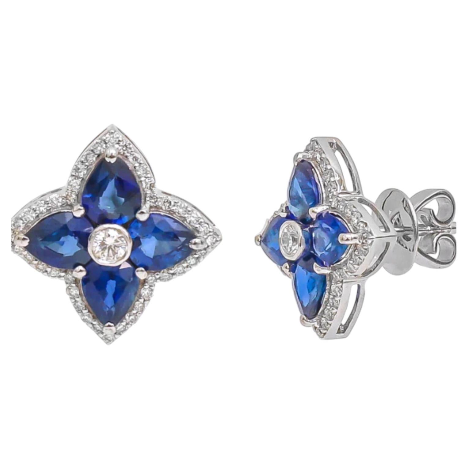 Natural Blue sapphire 2.96cts & Diamond 0.37cts Earring in 14k Gold