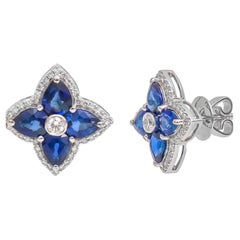 Natural Blue sapphire 2.96cts & Diamond 0.37cts Earring in 14k Gold