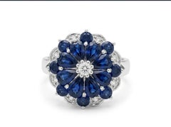 Natural Blue Sapphire 3.20CTS & Diamond 0.18CTS Ring in 14k Gold