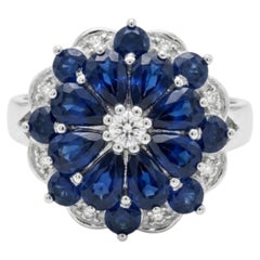 Natural Blue Sapphire 3.20CTS & Diamond 0.18CTS Ring in 14k Gold