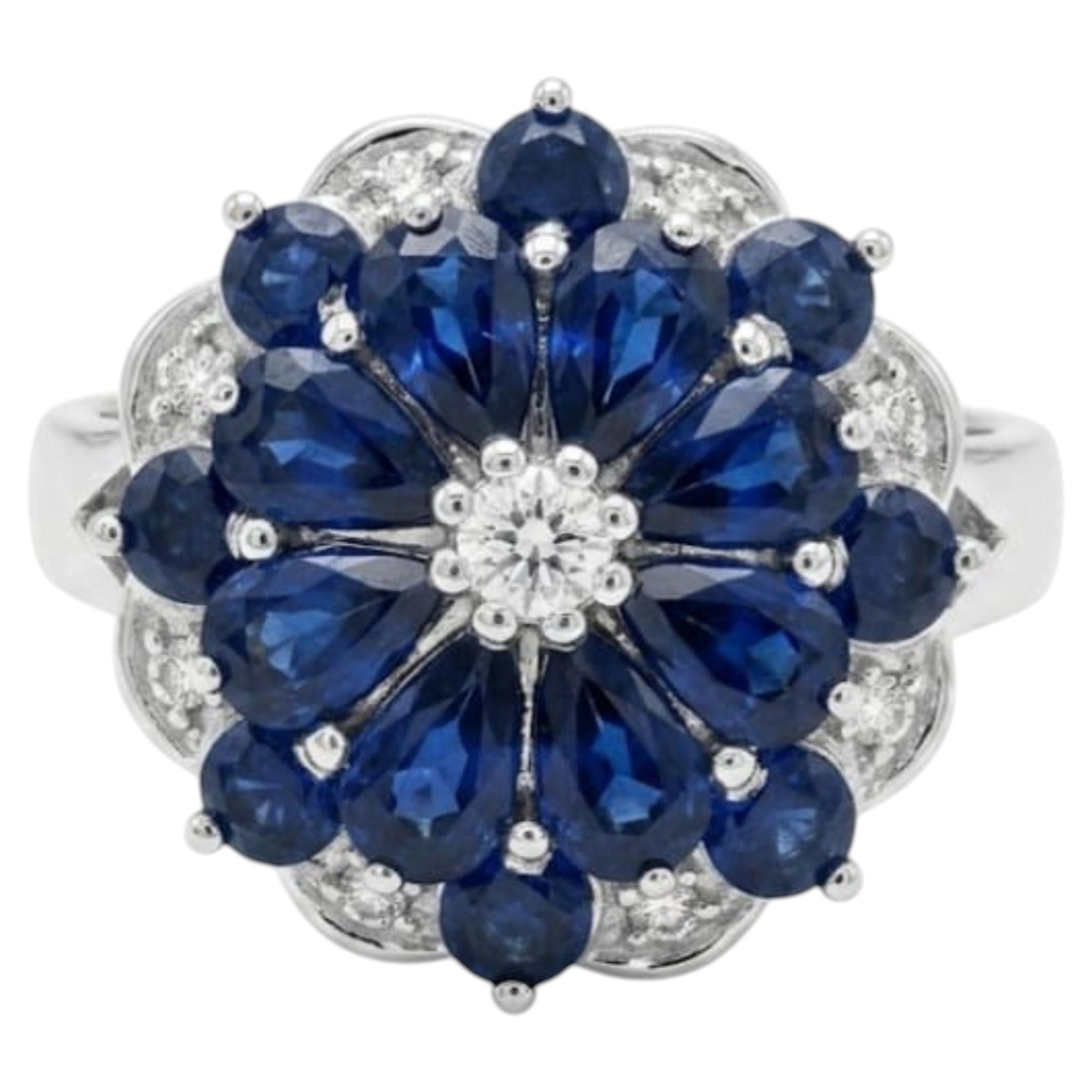 Bague en or 14 carats avec saphir bleu de 3,20 carats et halo de diamants, création de créateur