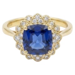 Natural Blue Sapphire 3.60CTS & Diamond 0.20CTS Ring in 18k Gold