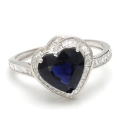 14K White Gold Blue Sapphire 3ct & Diamond Ring, New