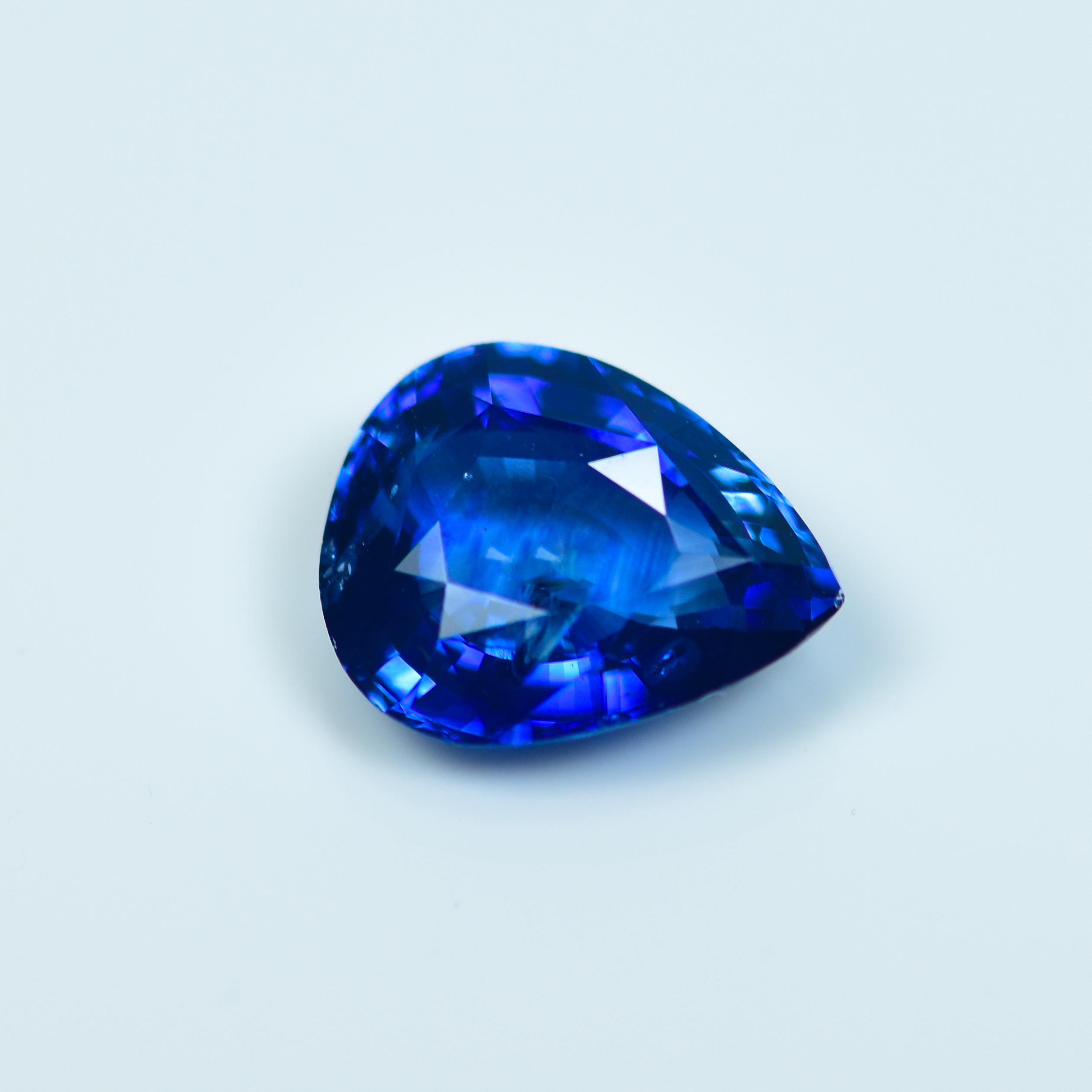 Species : Natural Corundum
Variety : Natural Sapphire
Shape and Cut : Pear Cut
Weight : 4.48 Carat
Measurements : 11.50 x 9.25 x 4.90 mm (Approx.)
Color :  Blue (Royal Blue)
Transparency : Transparent
Treatment : Heated Only

This Beautiful Pear