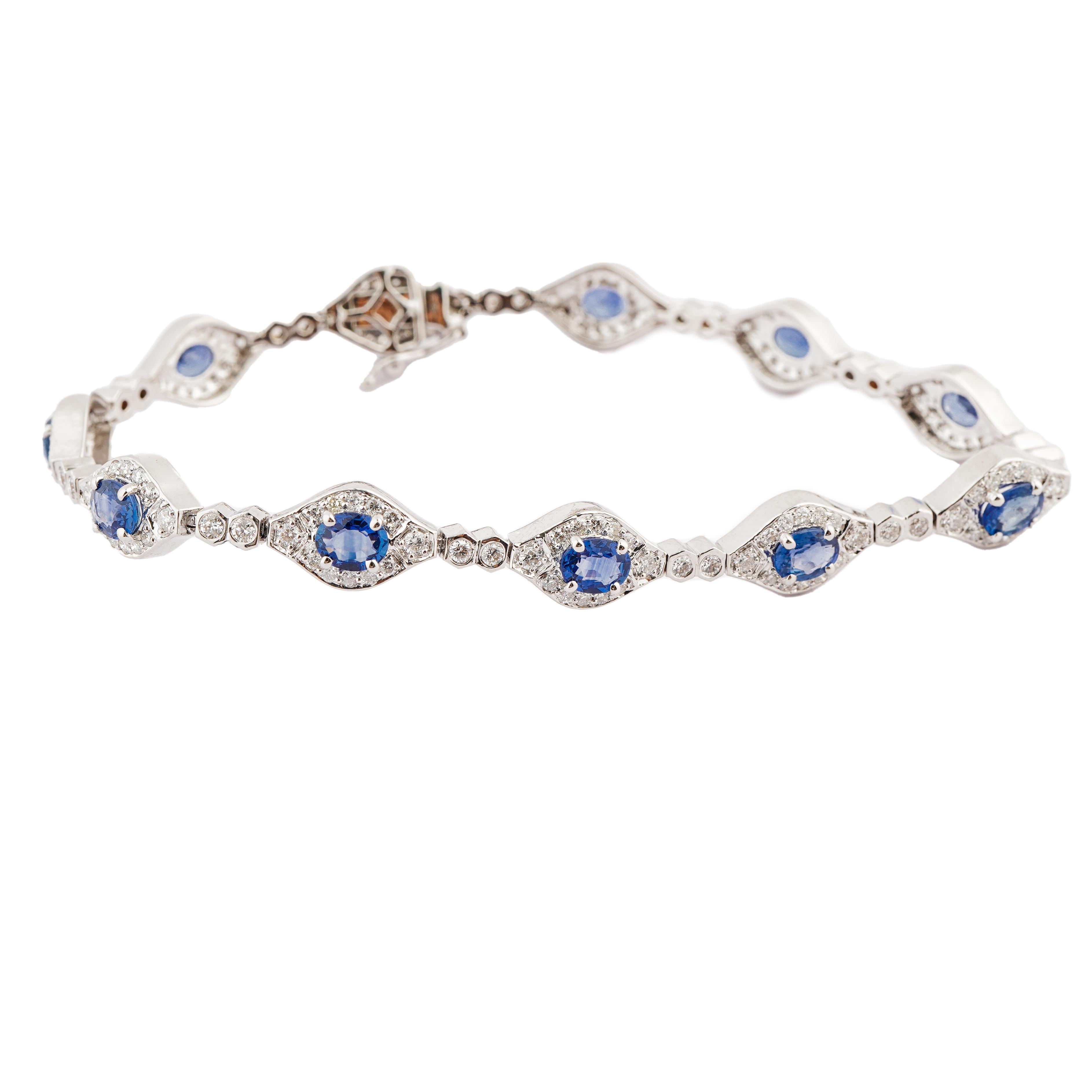 Taglio Asscher Bracciale in oro 18 carati con zaffiro blu naturale da 4,71 carati e diamante da 1,73 carati in vendita