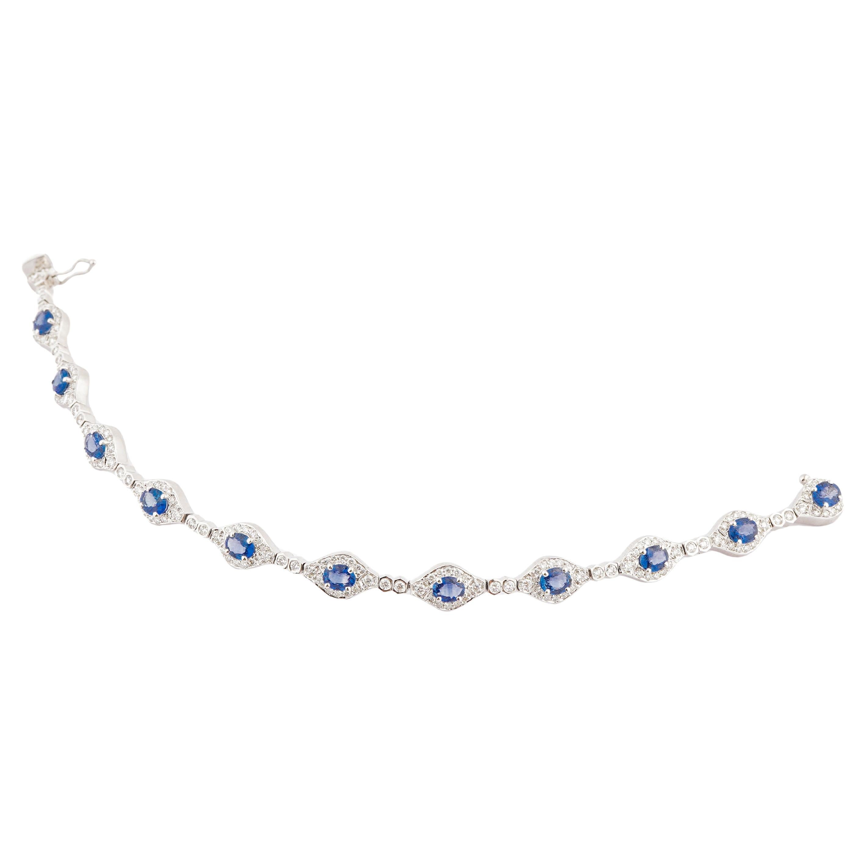 Bracciale in oro 18 carati con zaffiro blu naturale da 4,71 carati e diamante da 1,73 carati in vendita