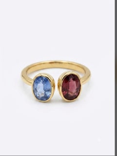 18K Gold Blue Sapphire 5.20ct & Morganite 2.80ct Halo Ring, New
