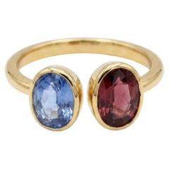 Natural Blue Sapphire 5.20CTS & Morganite 2.80CTS Ring in 18k Gold