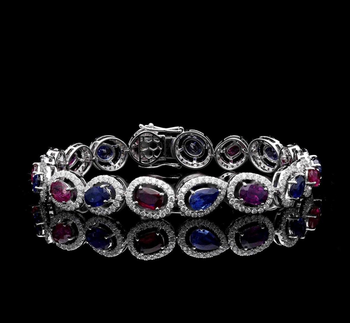 Zafiro azul natural 5,29cts & rubí 3,63cts &diamante  pulsera de oro de 18 quilates Corte mixto