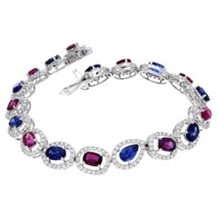 Saphir bleu naturel 5,29 carats, rubis 3,63 carats et diamants Bracelet en or 18k