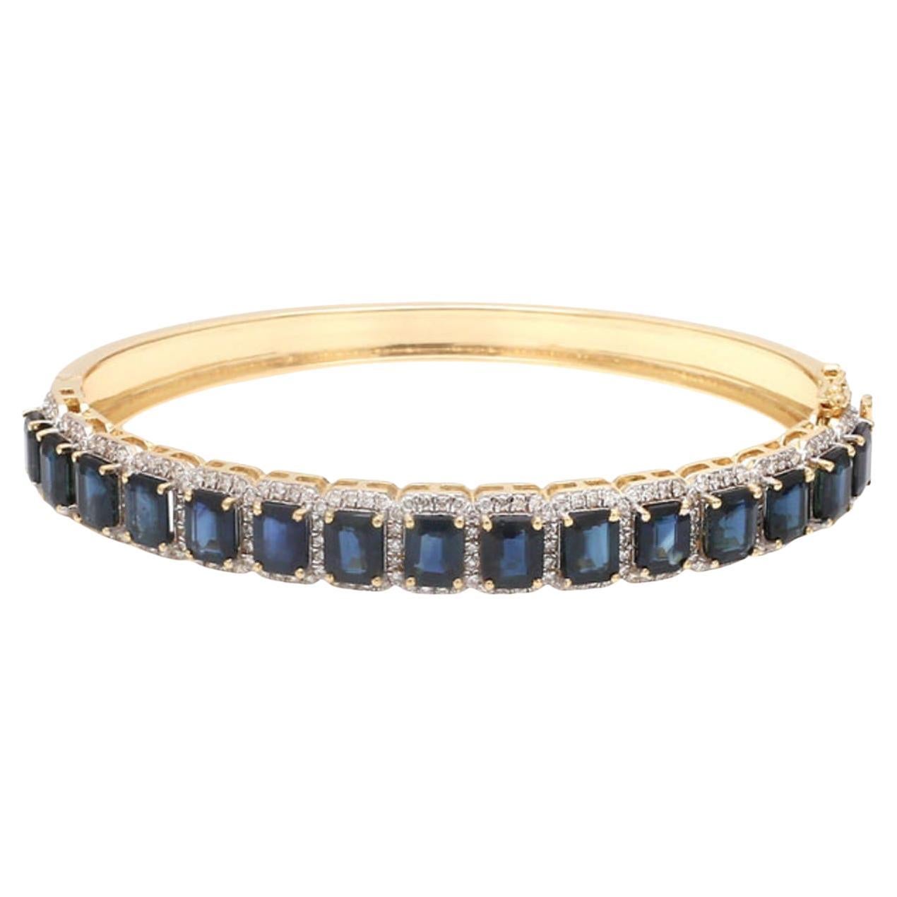 Bracelet en or 14K avec saphir bleu naturel 8cts et diamant 1,50cts