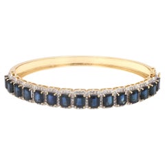Zafiro Azul Natural 8cts 
Diamante 1.50cts Pulsera en Oro de 14K